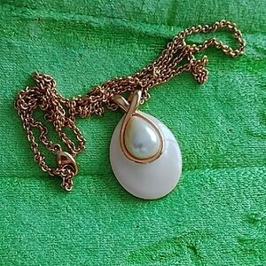 Monet Gold and White Pendant Necklace